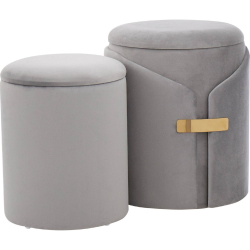 Dahlia Nesting Ottoman Set in Silver Velvet with Gold Accents